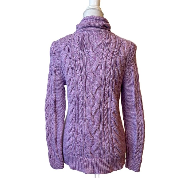 L.L. Bean Sweater Purple Double L Mixed Cable Knit Funnelneck Sweater Medium - Picture 5 of 12